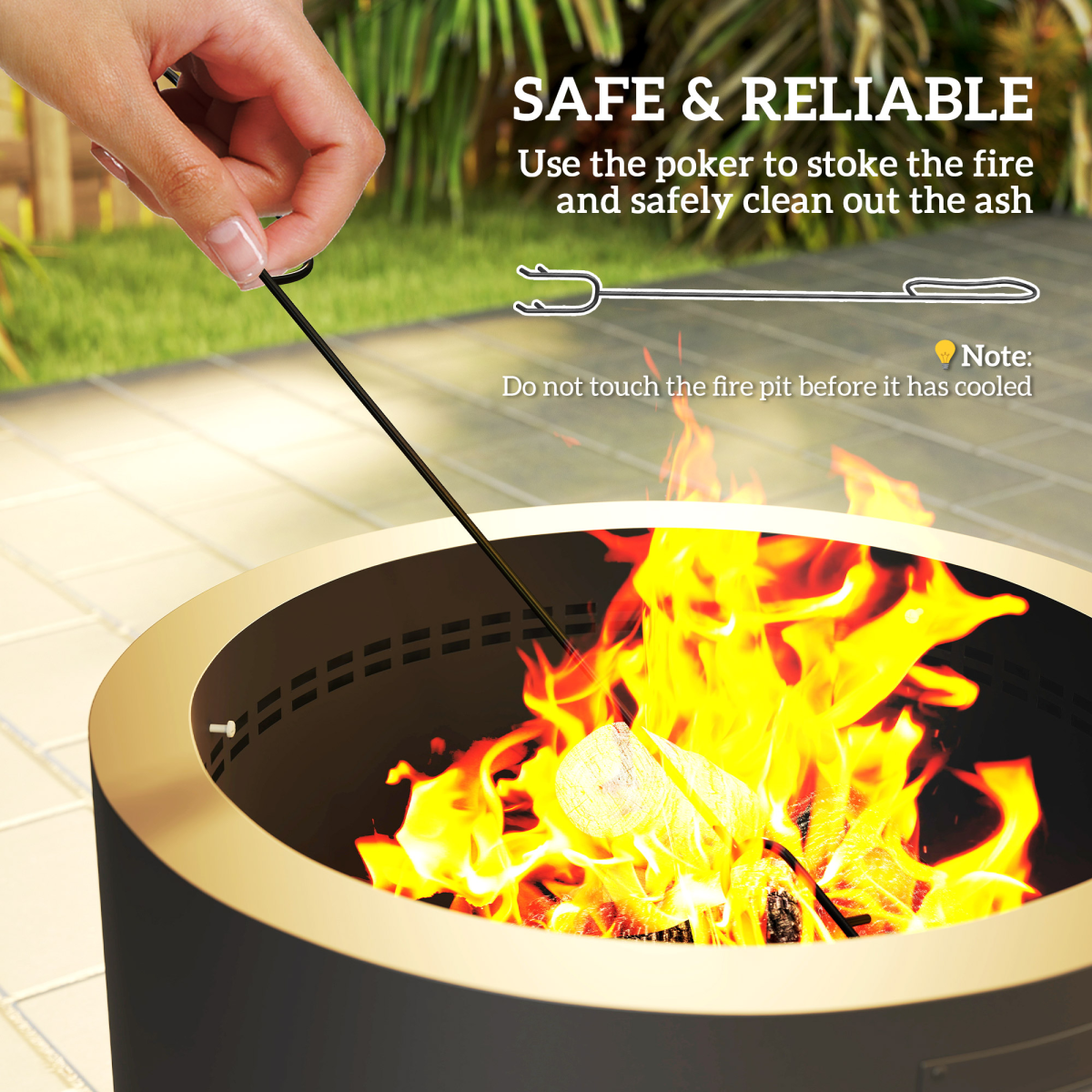 Stylish Round Fire Pit with Lid & Poker - Perfect for Cozy Gatherings