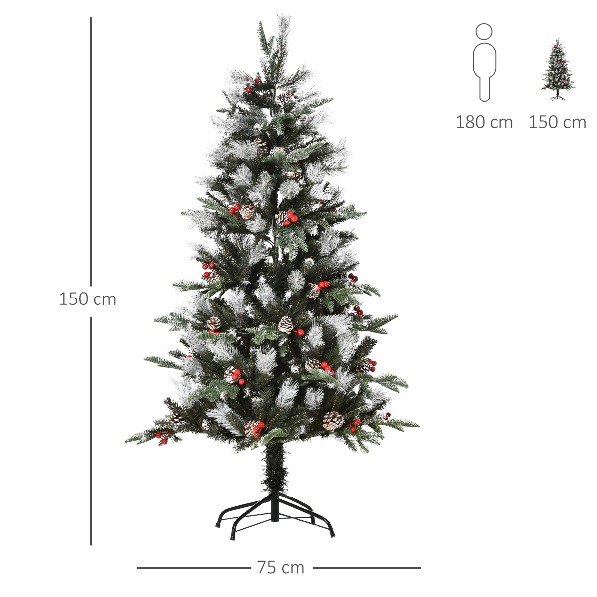 5ft Snow-Dipped Xmas Tree with Foldable Design, Berries & Pinecones