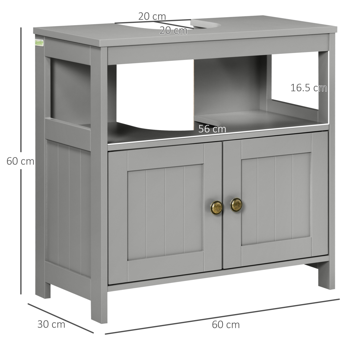 Stylish Grey Bathroom Pedestal Cabinet with U-Cut Storage & Shelves