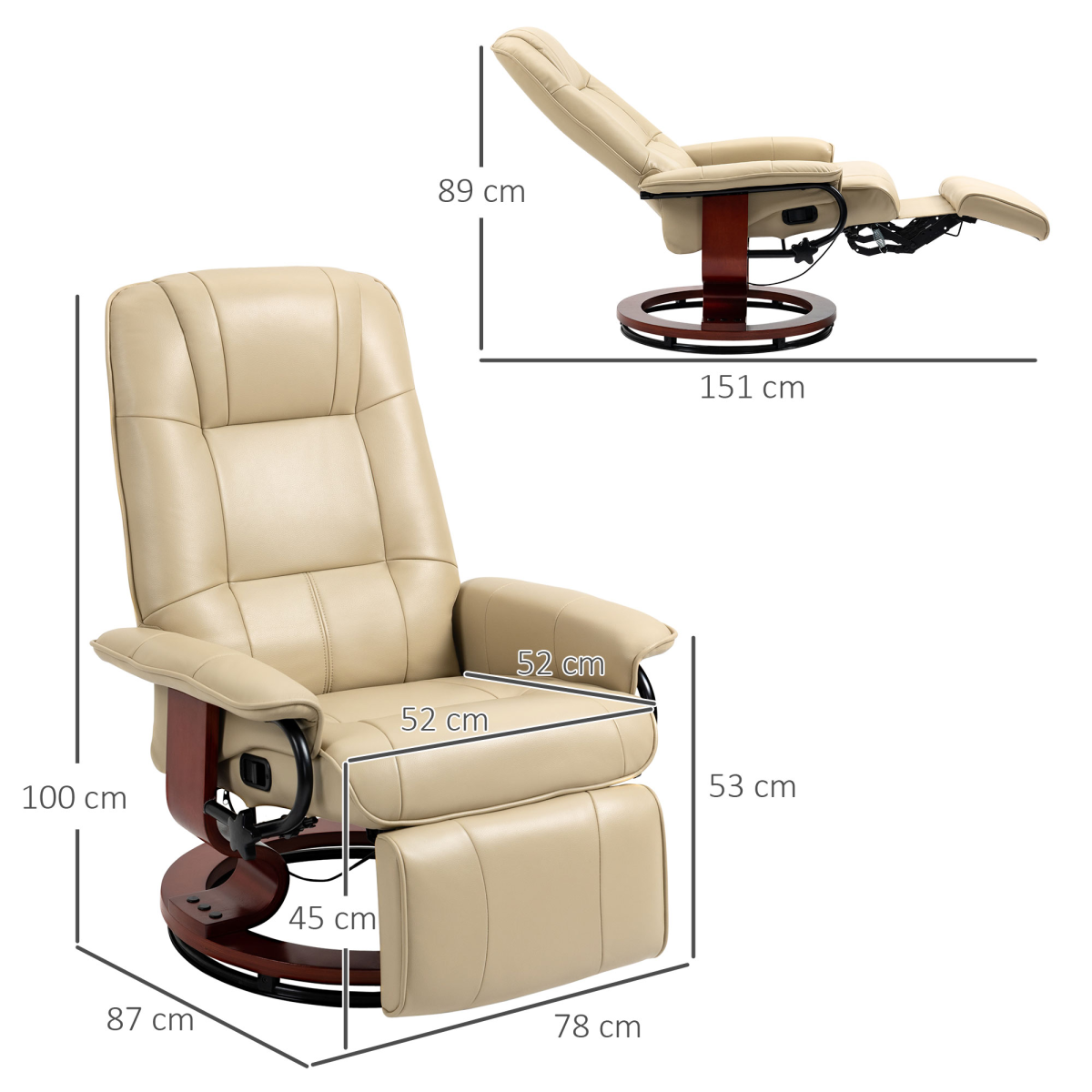 Ergonomic PU Leather Recliner Chair, Cream Lounger Armchair