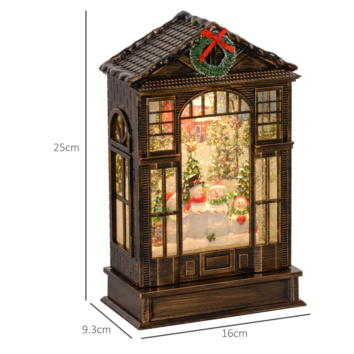 Christmas Snow Globe Lantern with Lights - Bronze Tone