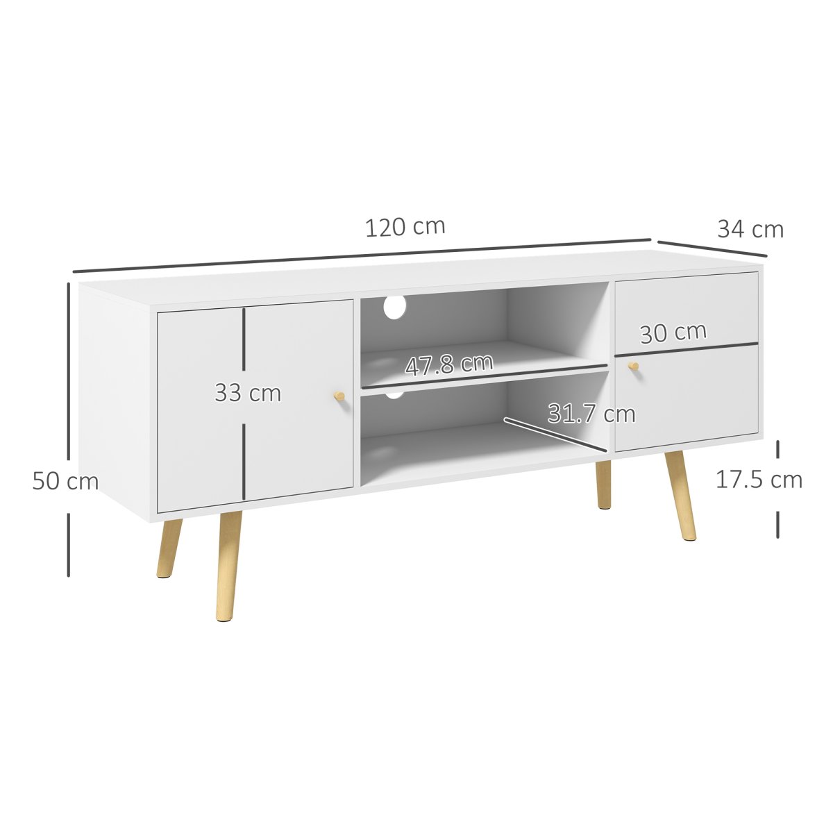 Elegant White TV Stand with Storage & Cable Management for Up to 55" TVs