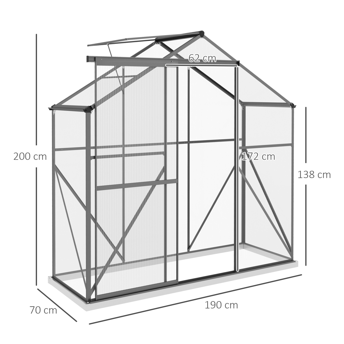 6x2.5ft Polycarbonate Greenhouse - Aluminium Frame, Dark Grey