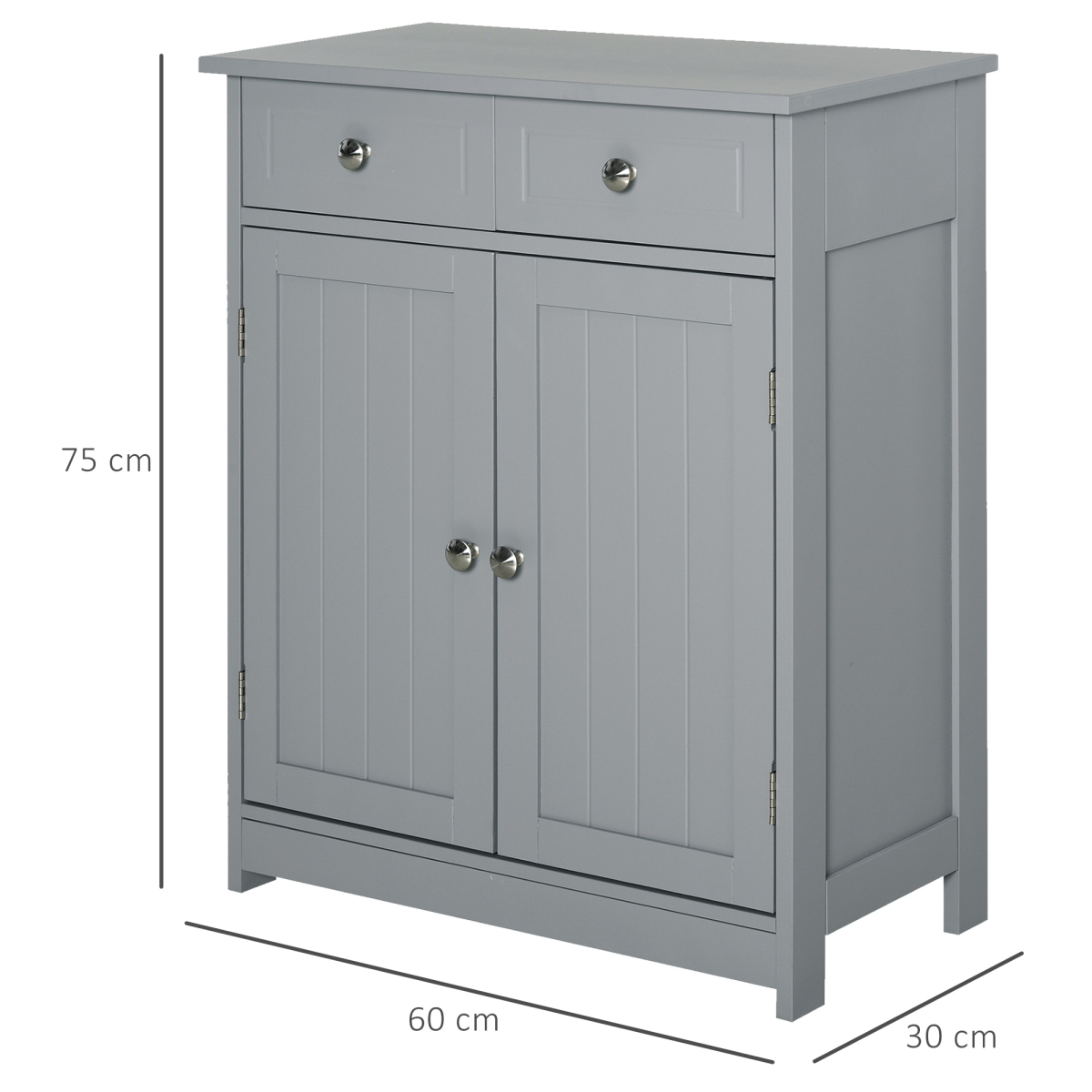 Stylish Grey Bathroom Storage Cabinet with Drawers & Cupboard - 75cm Tall