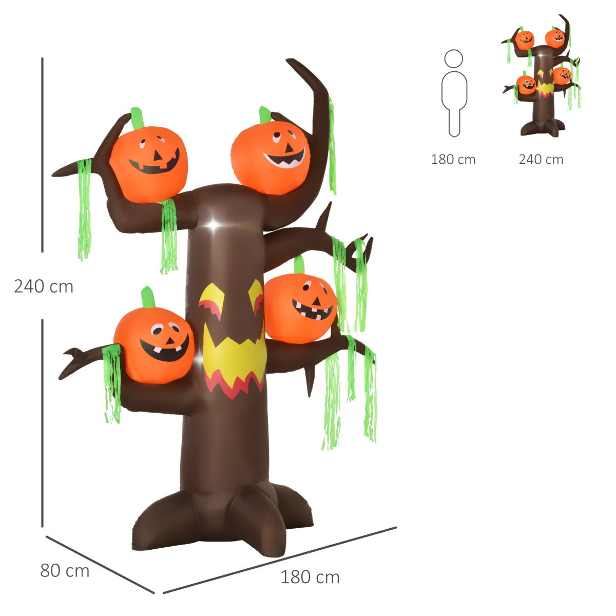 2.4m Halloween Inflatable Ghost Tree with Pumpkins & 6 LED Lights