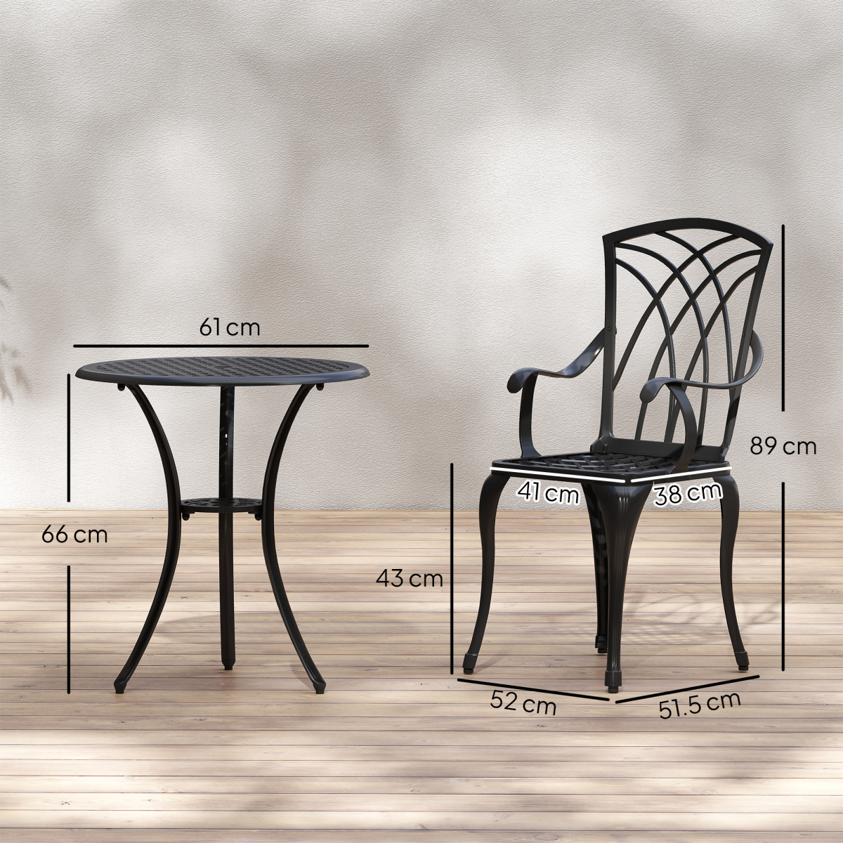Cast Aluminium 2-Seater Outdoor Table & Chair Set - Brown