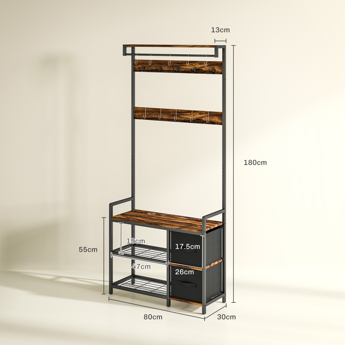 Stylish 4-in-1 Hall Tree: Coat Rack, Shoe Storage & Bench - Rustic Charm