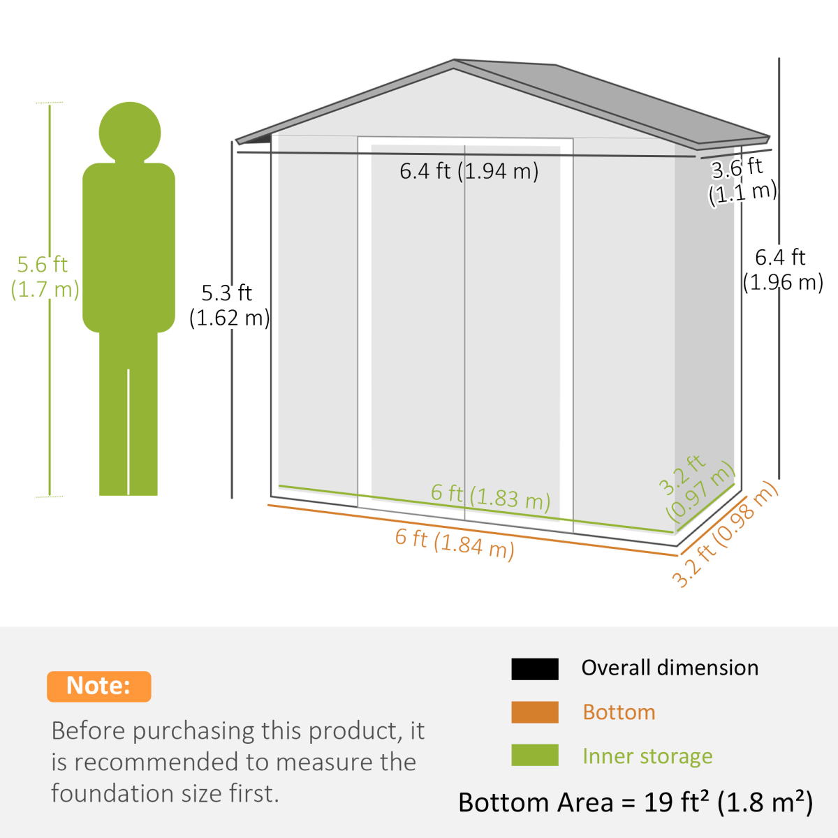 6.5x3.5ft Brown Wood-Effect Metal Garden Shed with Lockable Door