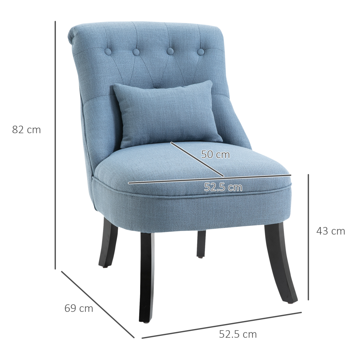 Fabric Upholstered Dining Chair with Pillow, Solid Wood Legs for Living Room
