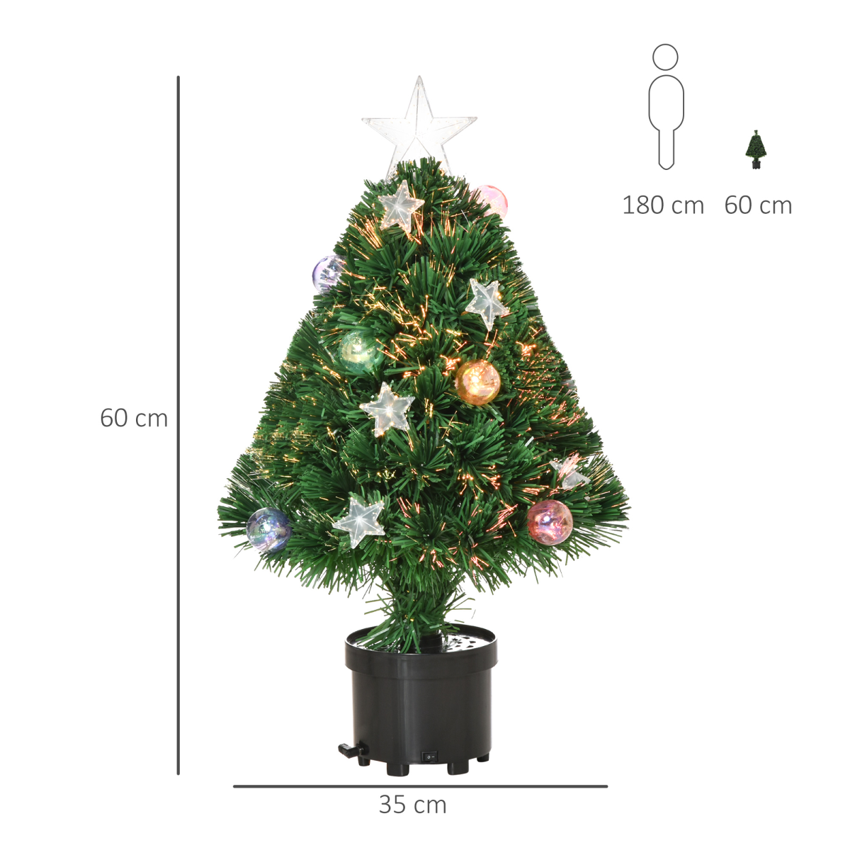 2ft Pre-Lit Tabletop Christmas Tree with LED Lights, Pot & 60 Colorful Baubles