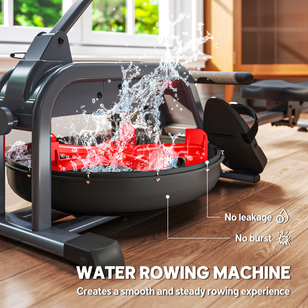 SPORTNOW Compact Water Rowing Machine - Adjustable Resistance & Space-Saving Design