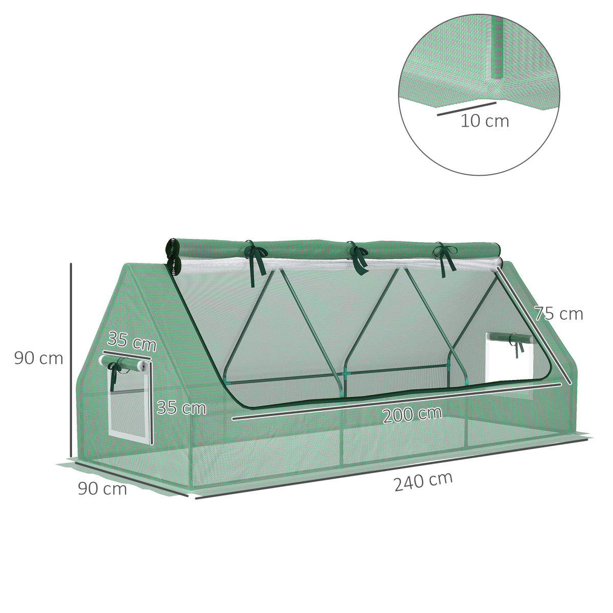 Portable Polytunnel with Mesh Windows 240x90x90cm