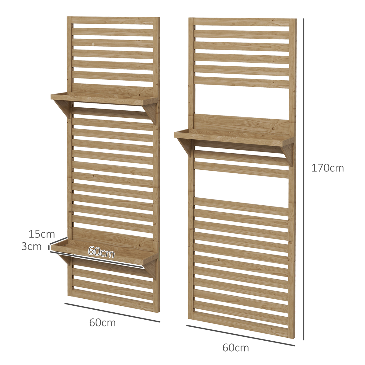 Wall-Mounted Plant Stand Set of 2 with Shelves & Slatted Trellis