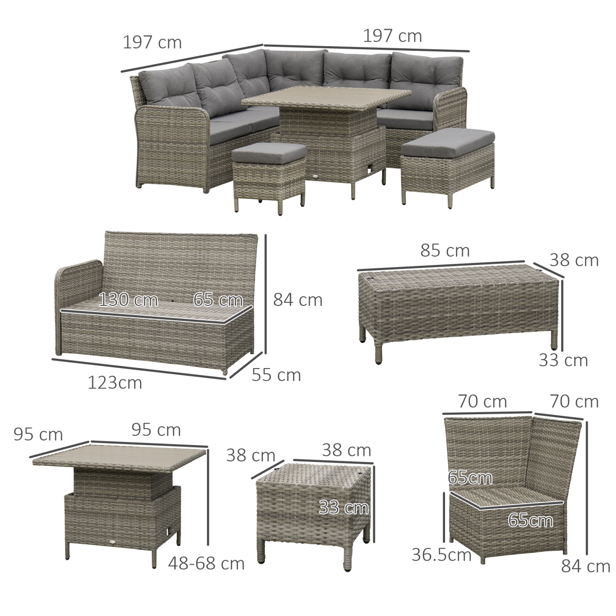 6-Piece Rattan Garden Furniture Set - Corner Sectional Sofa