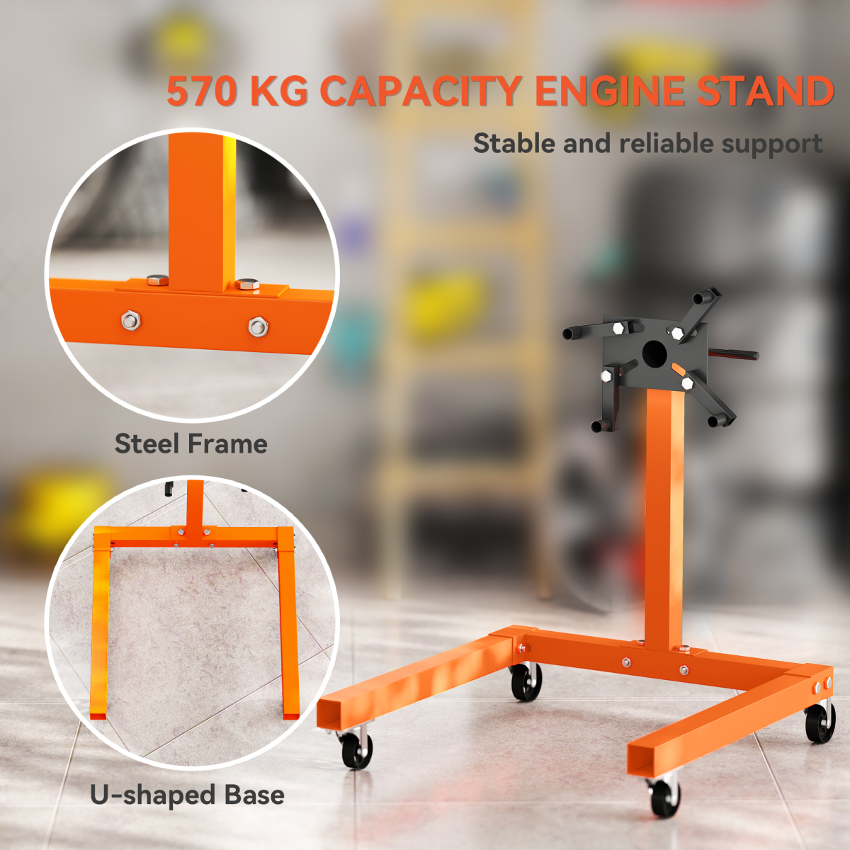 Premium 570kg Rotating Engine Stand with Adjustable Head & Wheels