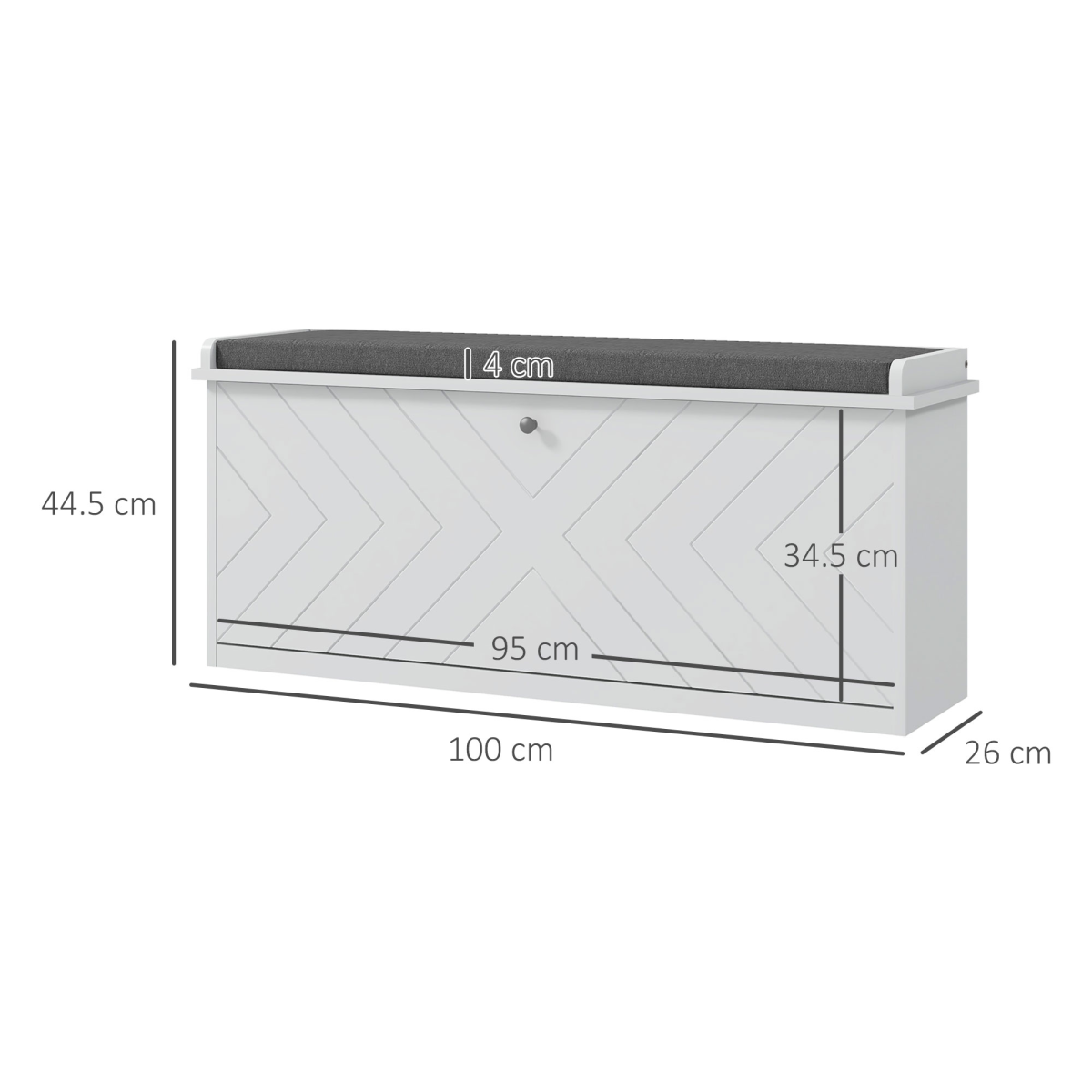White Shoe Bench with Cushion & Flip Drawer - Holds 10 Pairs
