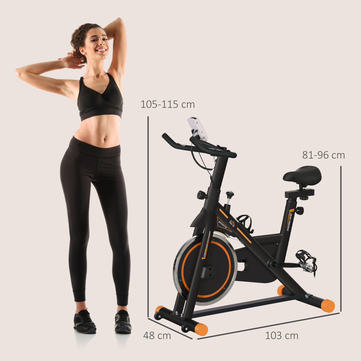 Indoor Cycling Bike: LCD Display, Heart Rate Sensor, Orange Power