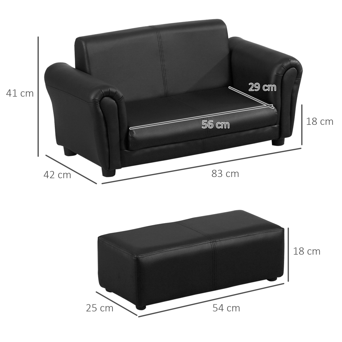 Kids 2-Seater Sofa Set with Armchair & Footstool