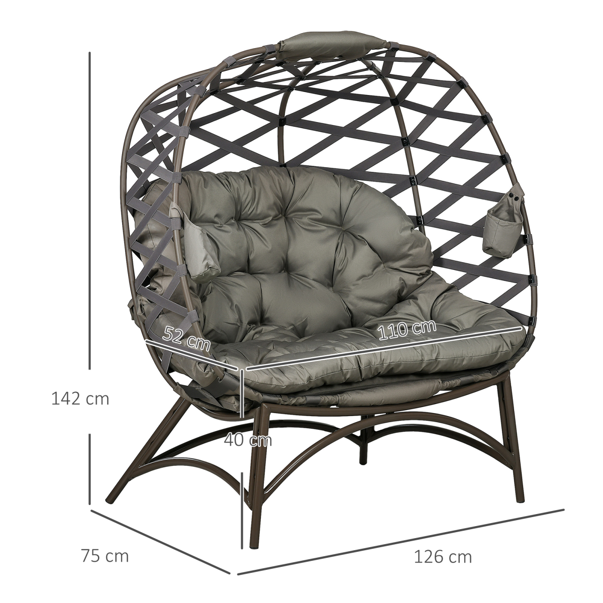 2-Seater Egg Chair with Cushion & Cup Pockets - Sand Brown