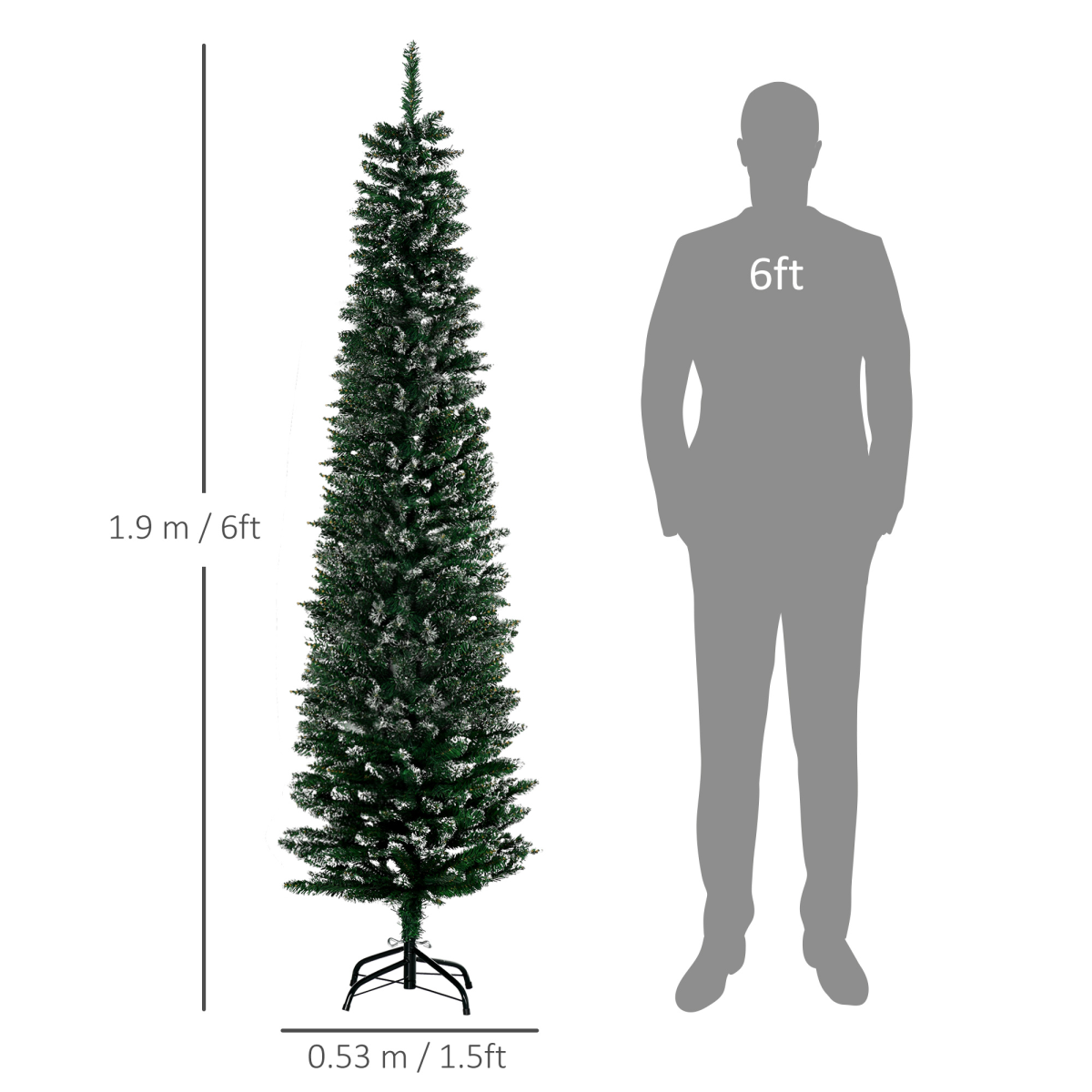 Snow-Dipped 6.5ft Pencil Christmas Tree, Foldable with Black Stand
