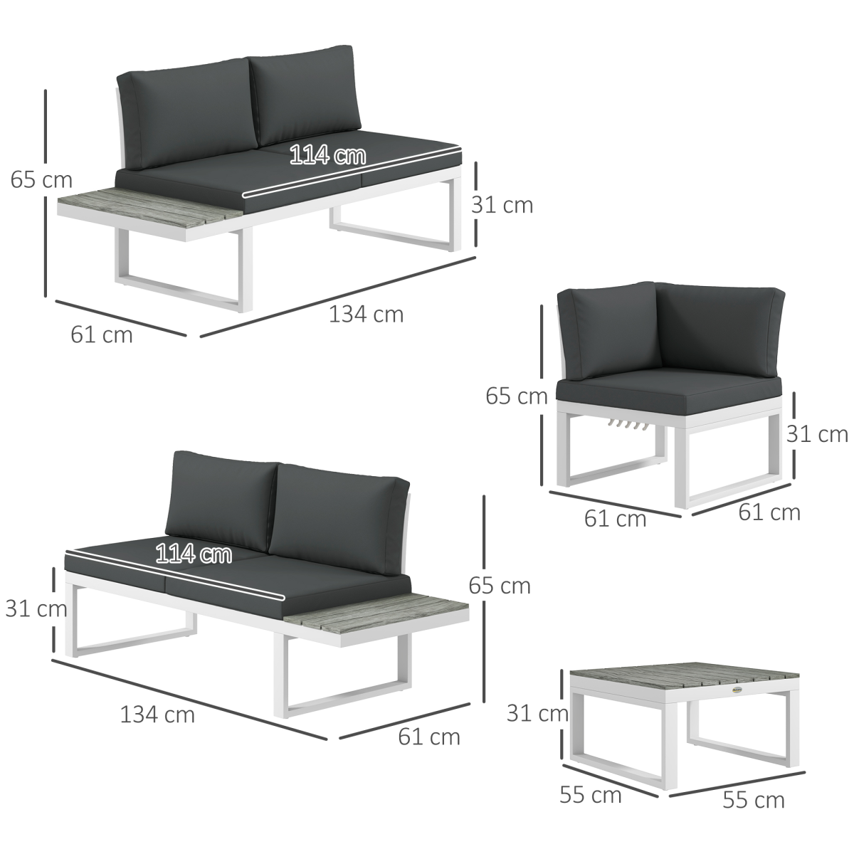 4-Piece Garden Set with Reclining Corner Sofa - White