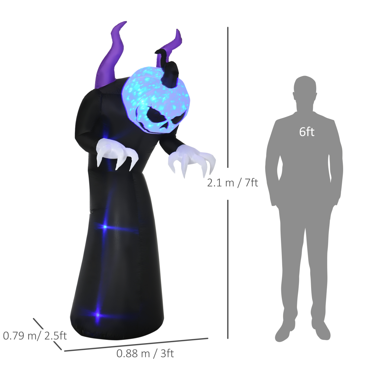 7ft Inflatable Halloween Ghost Horns with LED Flame Effect - Outdoor