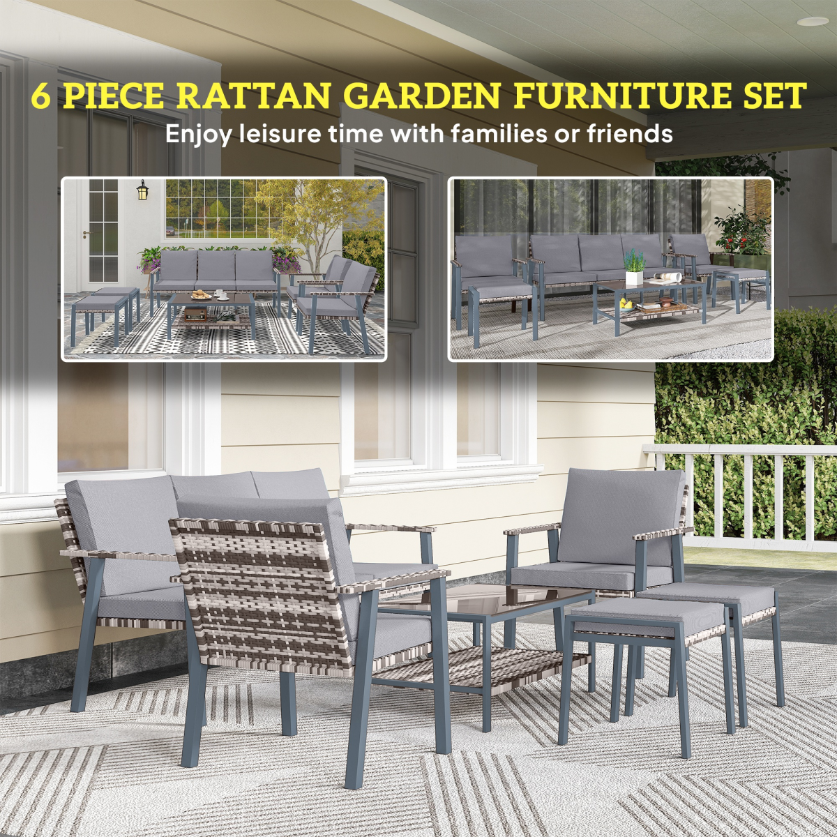 7-Seater Rattan Garden Set: Stylish Comfort with Glass Table