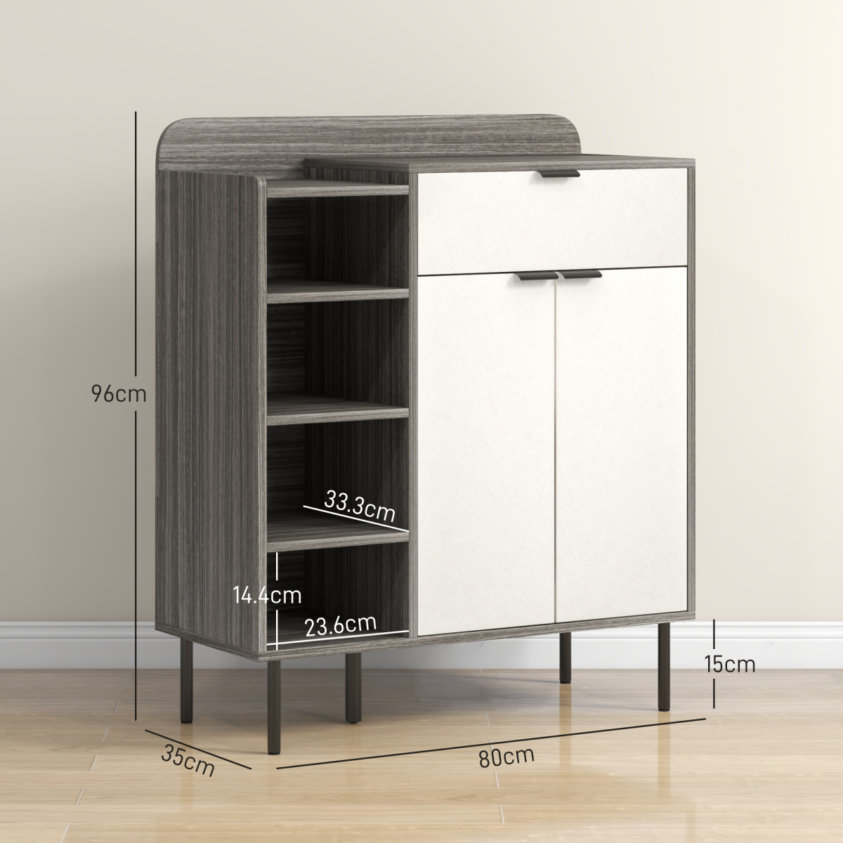 Sleek Hallway Shoe Cabinet - Stylish Grey Wood, Adjustable Shelves