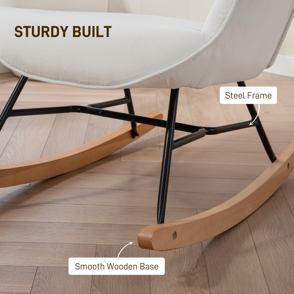 Chic Velvet Rocking Chair with Solid Wood Legs - Cream Elegance