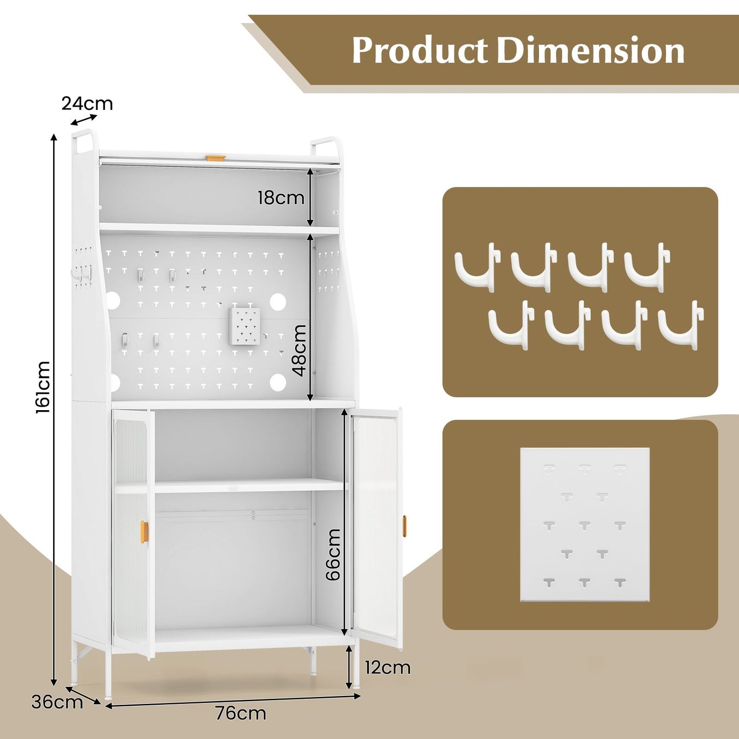 Kitchen Pantry Storage Cabinet Freestanding Baker Rack with Pegboard