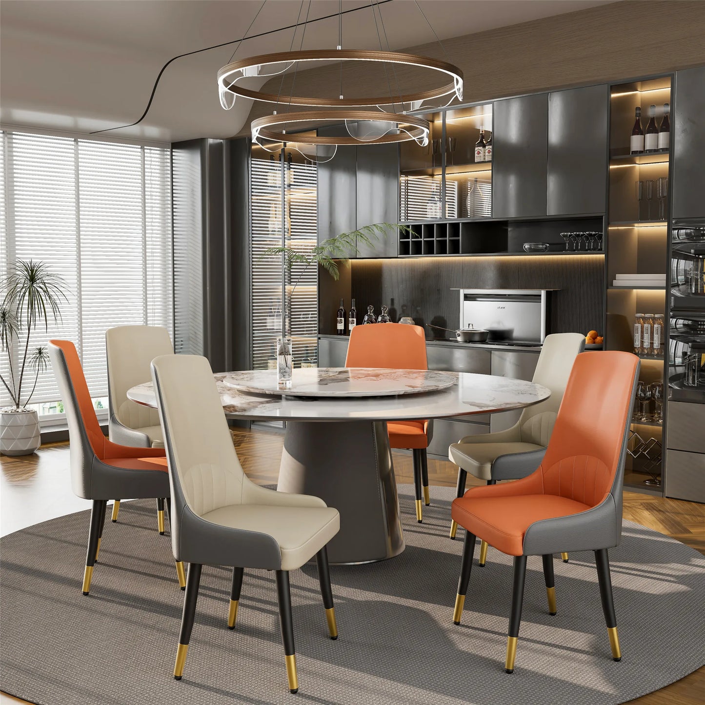 Set of 2 Modern Faux Leather Dining Chairs with Metal Legs - Armless Upholstered Accent Side Chairs for Kitchen and Dining Room