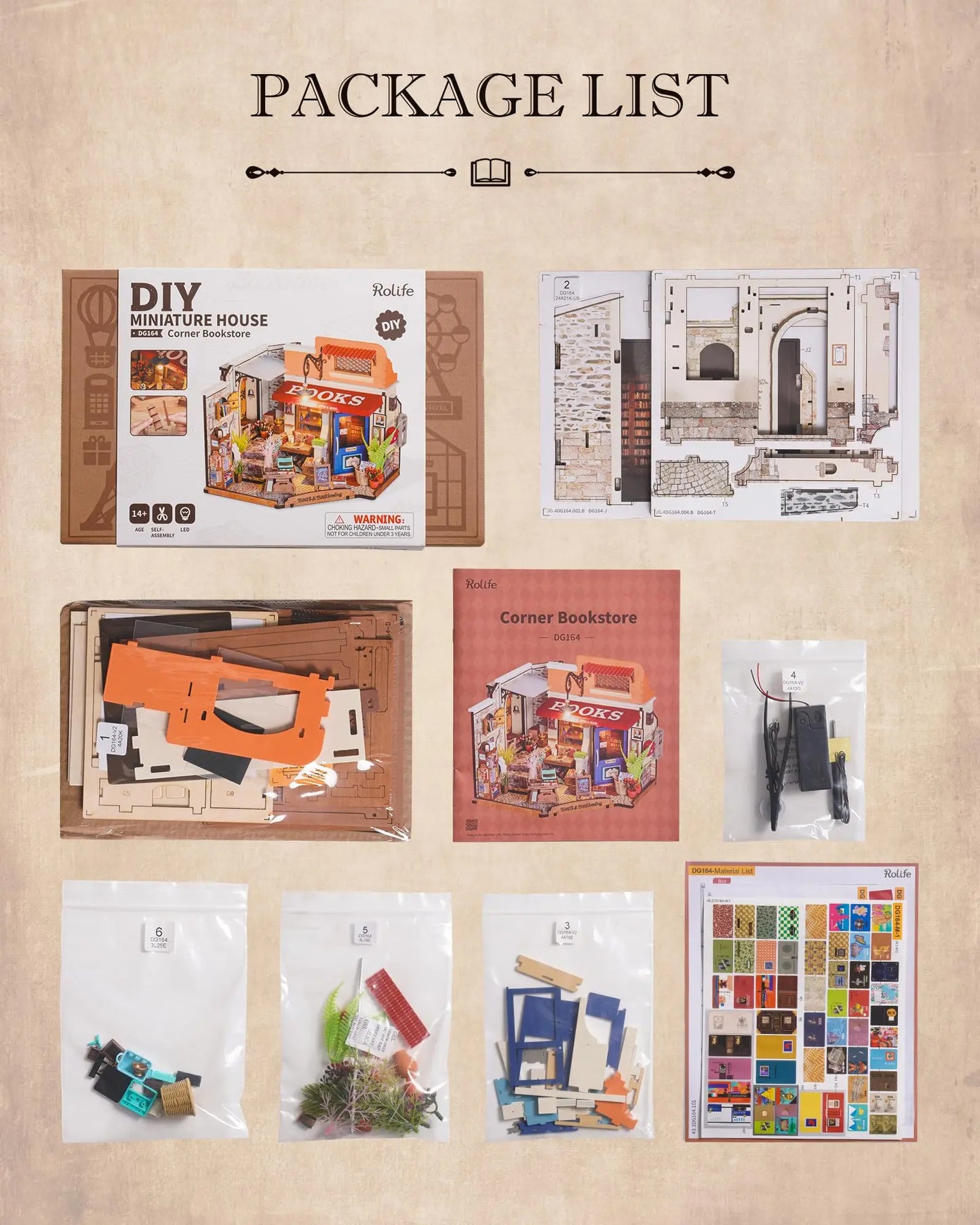 Miniature House Kit DIY Dollhouse Corner Bookstore with LED DIY Dollhouse Craft Kits for Adults Birthday for Women Kids