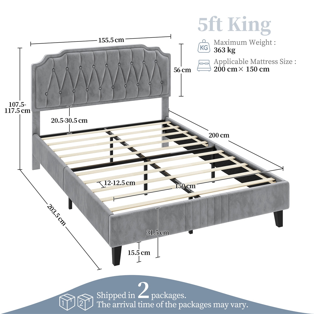 Double/King Bed Frame Upholstered Platform Bed with Adjustable Button Tufted Headboard/Velvet