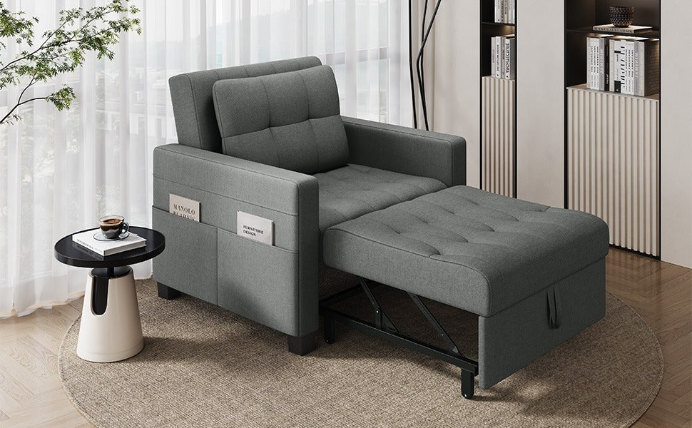 Convertible Sleeper Chair, 3-In-One Chair Bed with Adjustable Backrest and Pillow for Limited Space