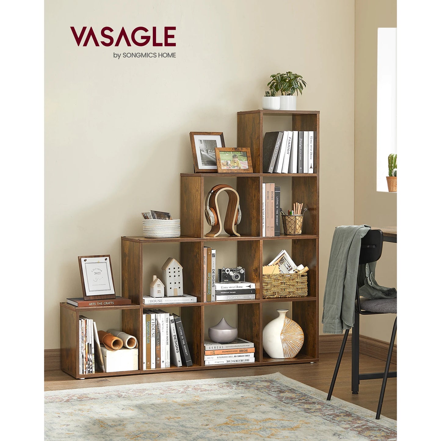10 Tier Bookcase Open Shelf Storage Cabinet for Decorations, Picture Frame, Living Room, Bedroom, Office