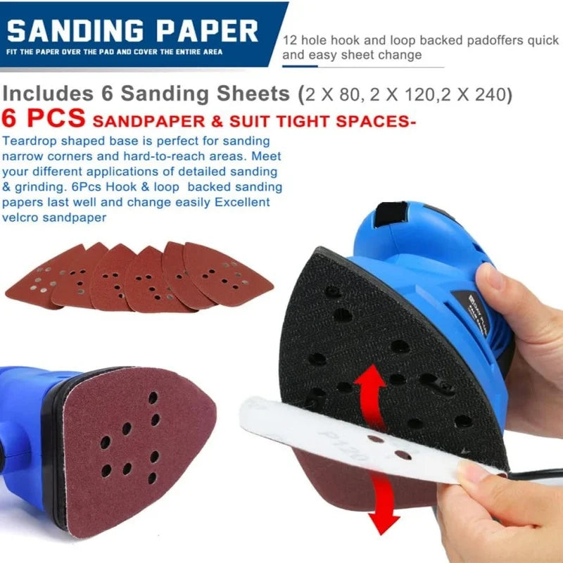 130W Detail Sander Handheld Electric Sander Palm Sander Mouse Sander Small Sanding Machine 