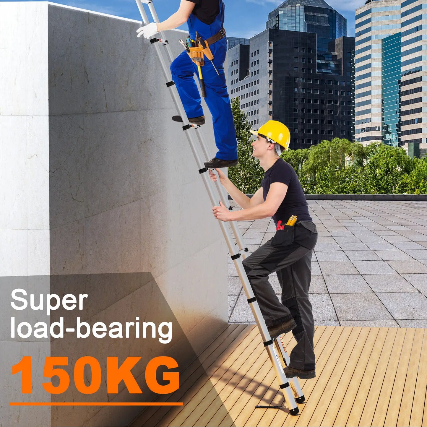 2.6M,3.2M Stainless Steel Telescopic Heavy Duty Multi-Purpose Ladder Load to 330Lbs 