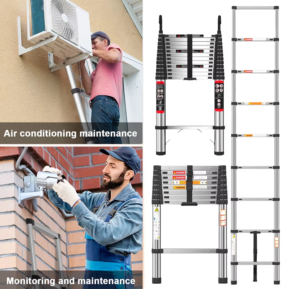 3.8M Telescopic Ladder Stainless Steel Convenient Extendable Folding Ladder,Easy to Carry, Suitable for Pulling Walls, Changing