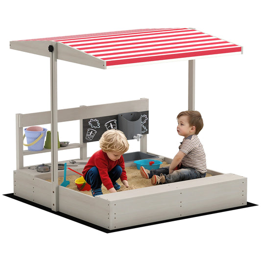 Deluxe Outsunny Wooden Sandbox for Kids with Canopy, Kitchen Accessories, Seating, and Storage - Perfect for Outdoor Fun!