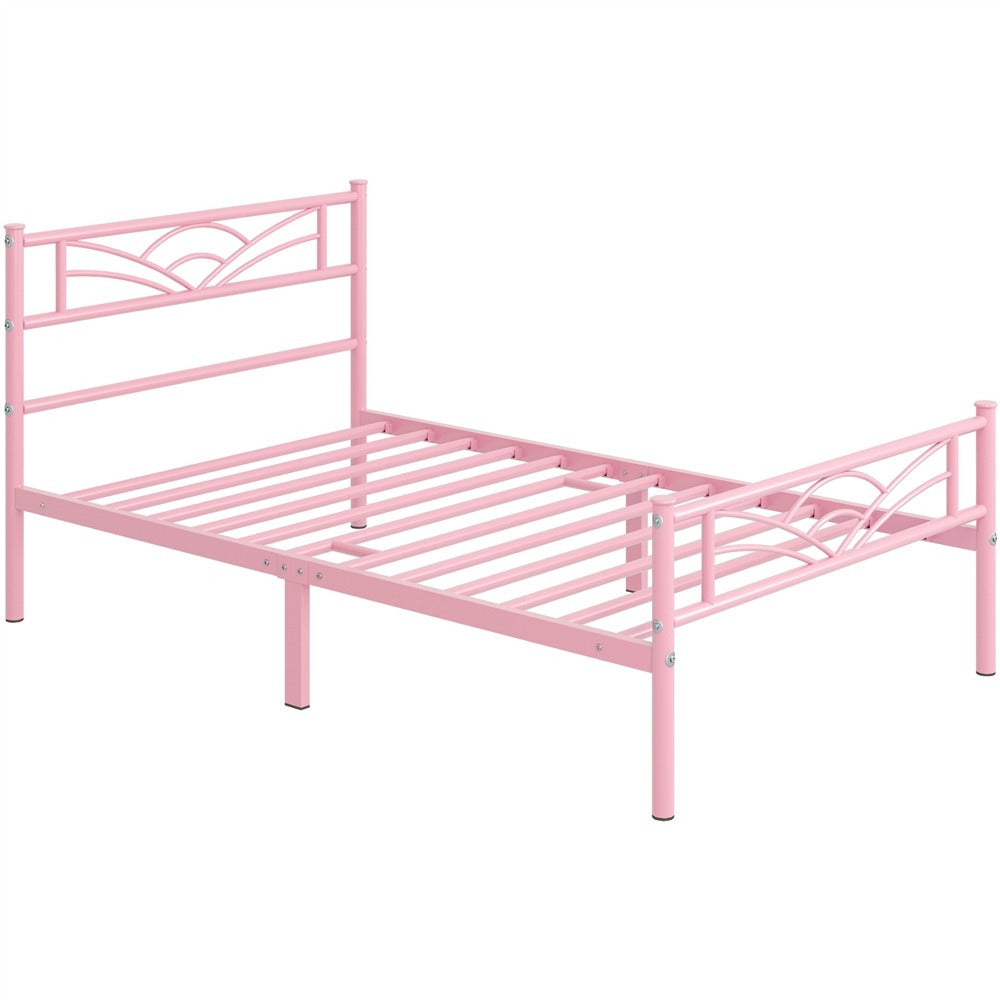 Single Metal Platform Bed Frame, Mattress Foundation with Cloud-inspired Design Headboard Easy Assembly