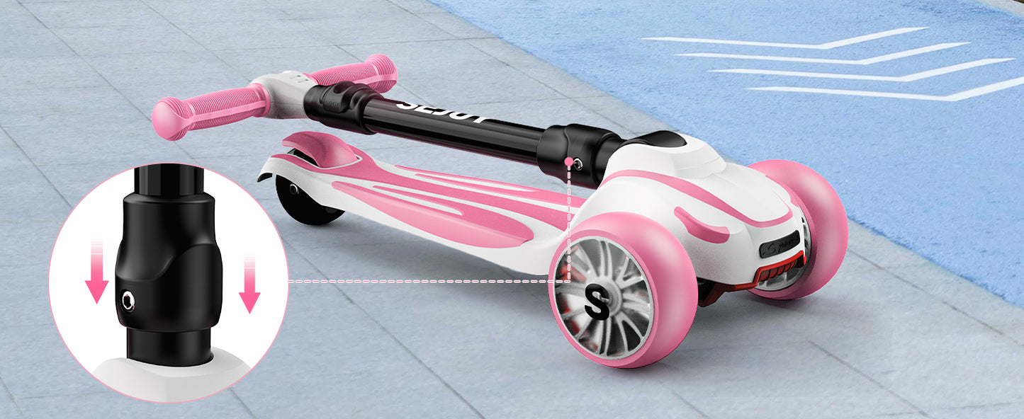 Sejoy Baby Scooter with LED Wheels Adjustable Height, Foldable Design & Dual Modes 2-8 Years