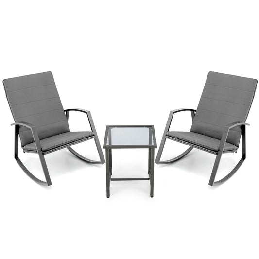 PE Rattan Rocking Chairs with Tempered Glass Side Table