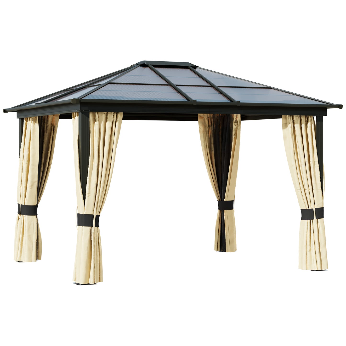 3.6m x 3m Outdoor Aluminium Alloy Gazebo with LED Solar Lights - Beige