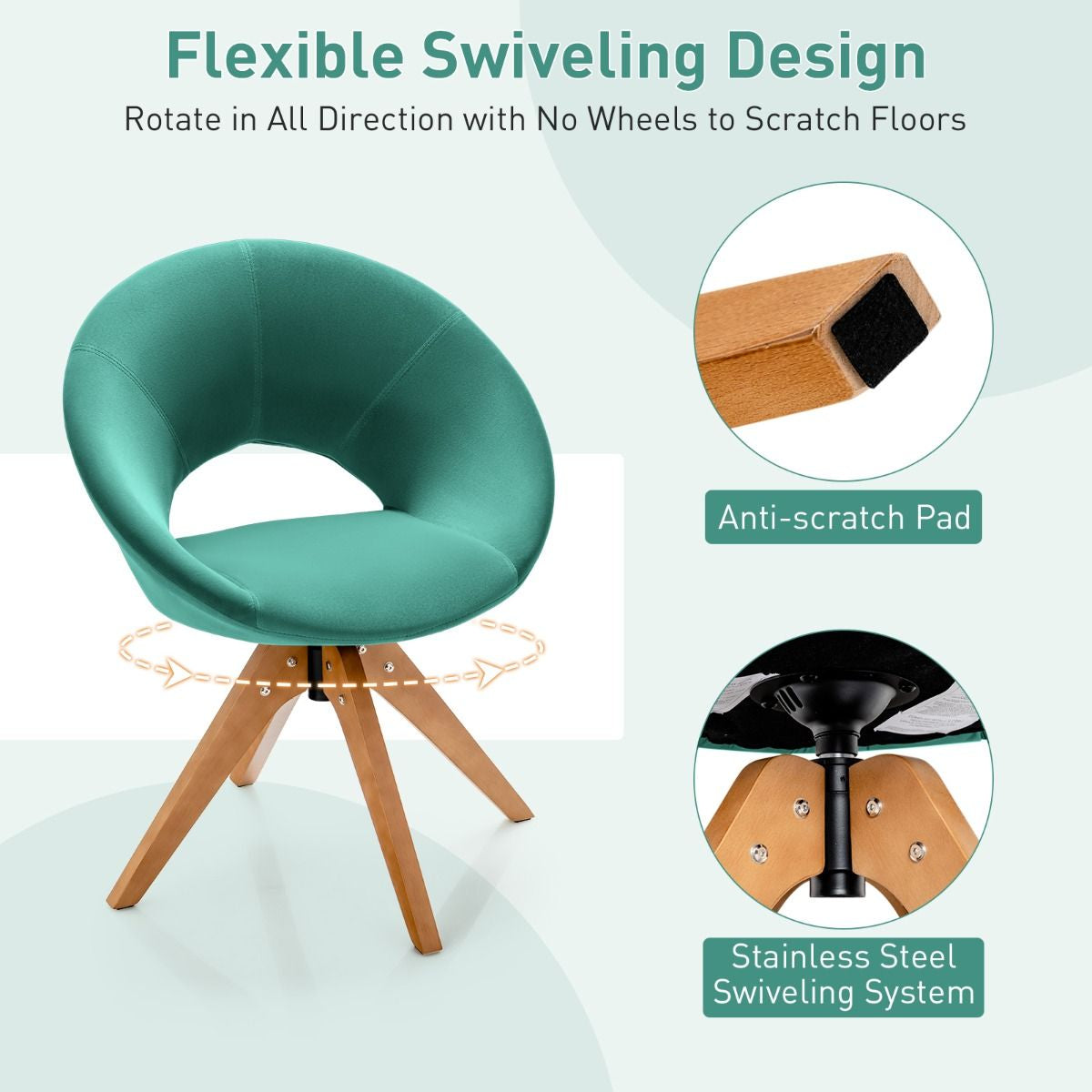 360° Swivel Velvet Accent Chair for Living Room, Bedroom and Office