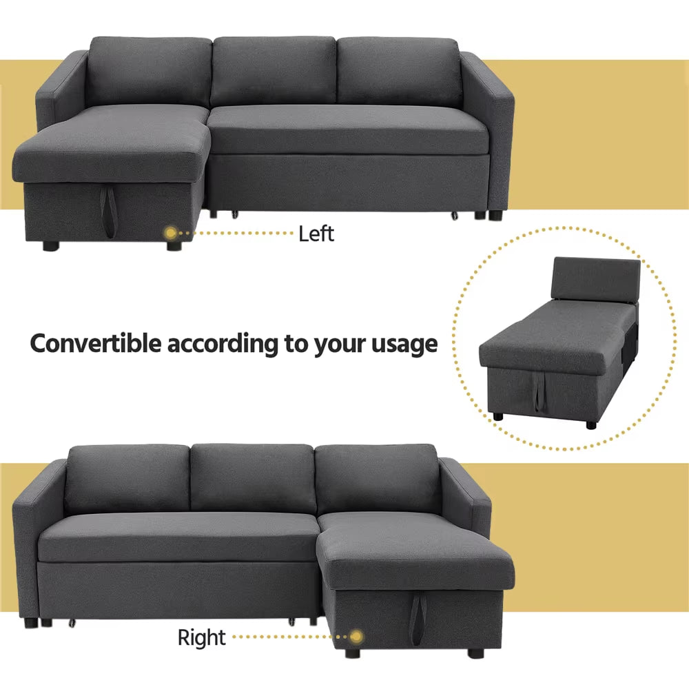 Dark Grey Corner Sofa Bed 3 Seater Sofa with Storage
