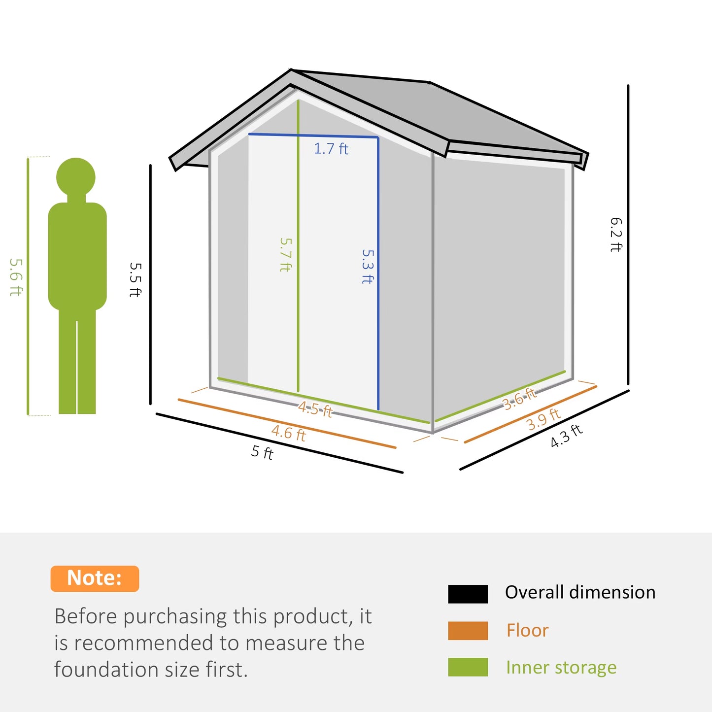 5Ft X 4.3Ft Outdoor Garden Storage Shed, Tool Storage Shed with Sliding Door