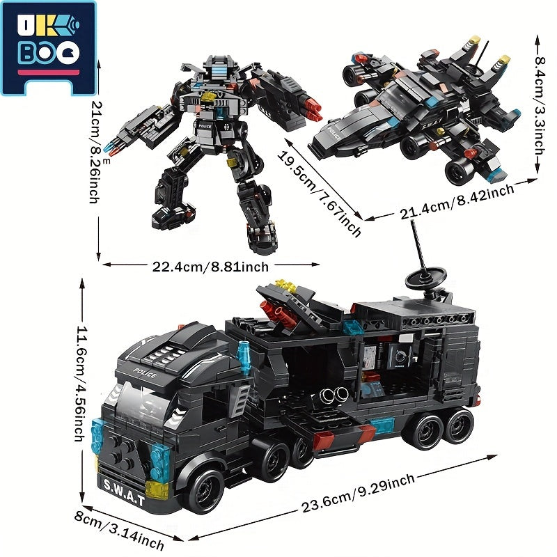 8 In 1 City Series Building Blocks 3 Changes SWAT Station Assembled Car City Machine Helicopter Robot Toys For Children