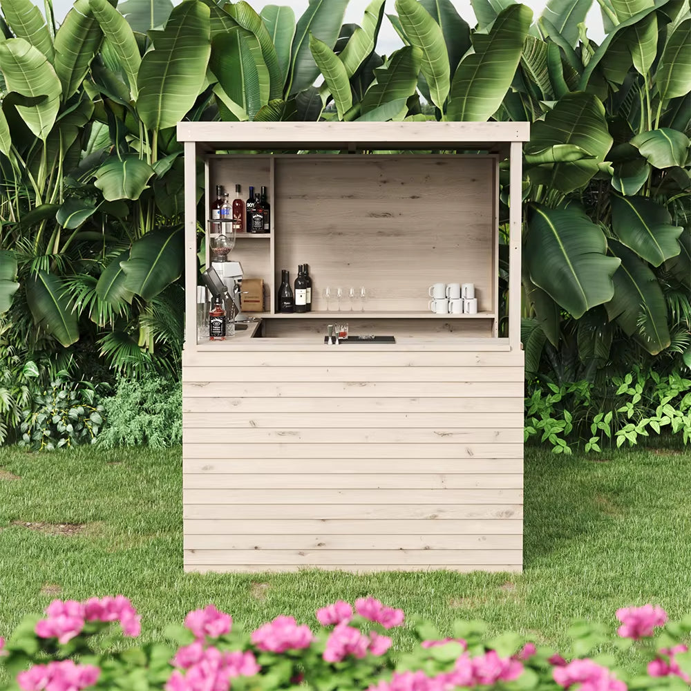 Outdoor Solid Wood Garden Bar Outdoor Furniture, 140Cm W X 160Cm D X 213Cm H