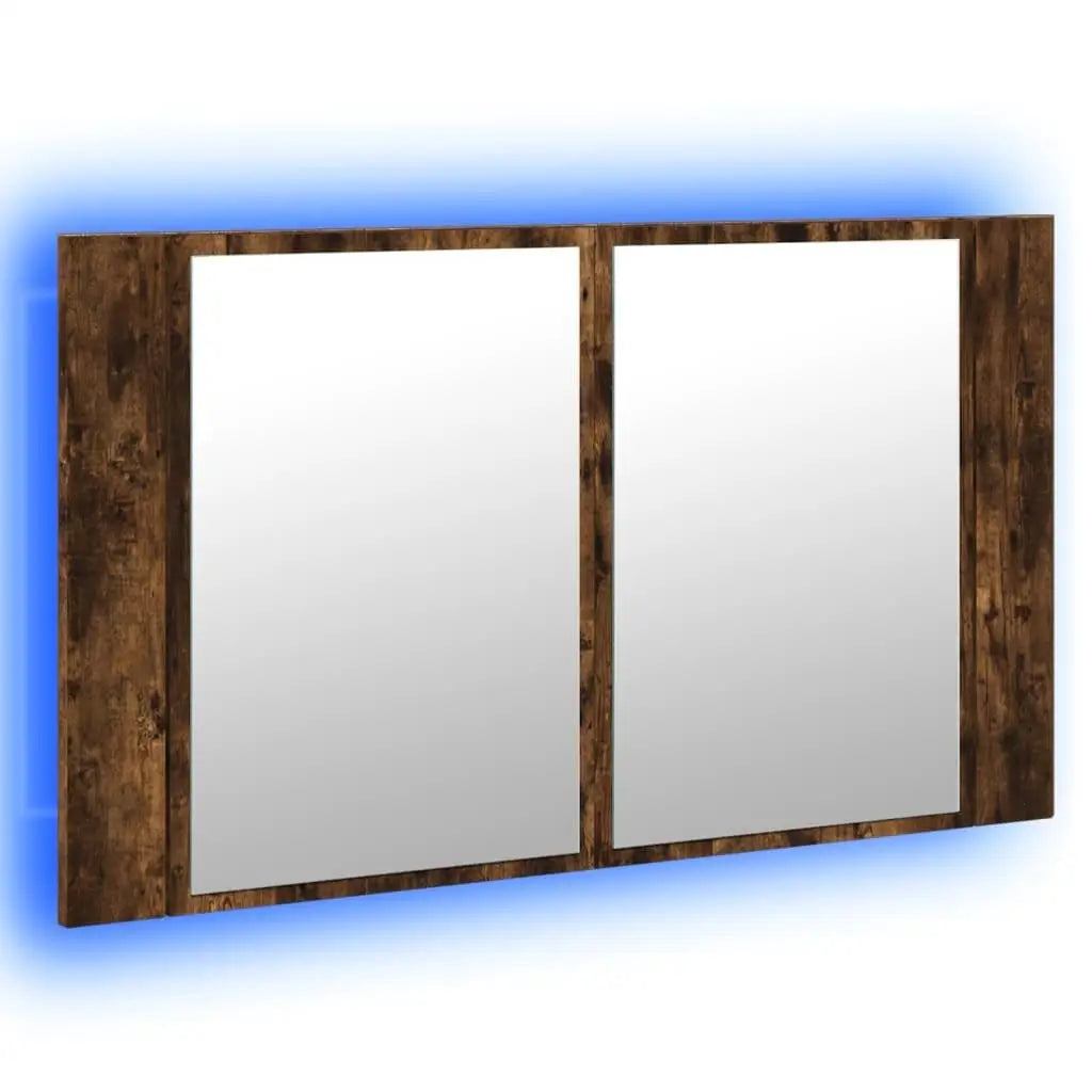 Smoked Oak LED Bathroom Mirror Cabinet - 80X12X45 Cm, Acrylic Finish for Modern Storage