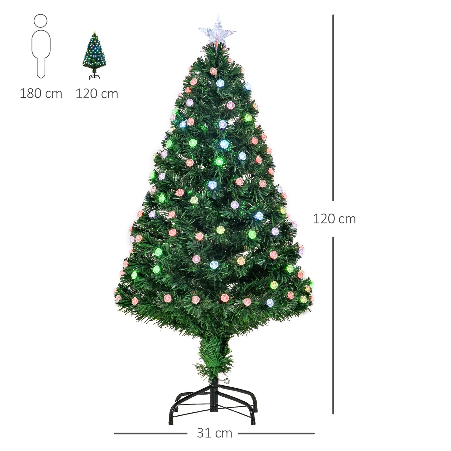4ft Prelit Fibre Optic Xmas Tree with RGB LEDs & Star Top